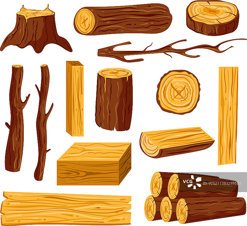 切割后的松木和橡木原木木板图片素材