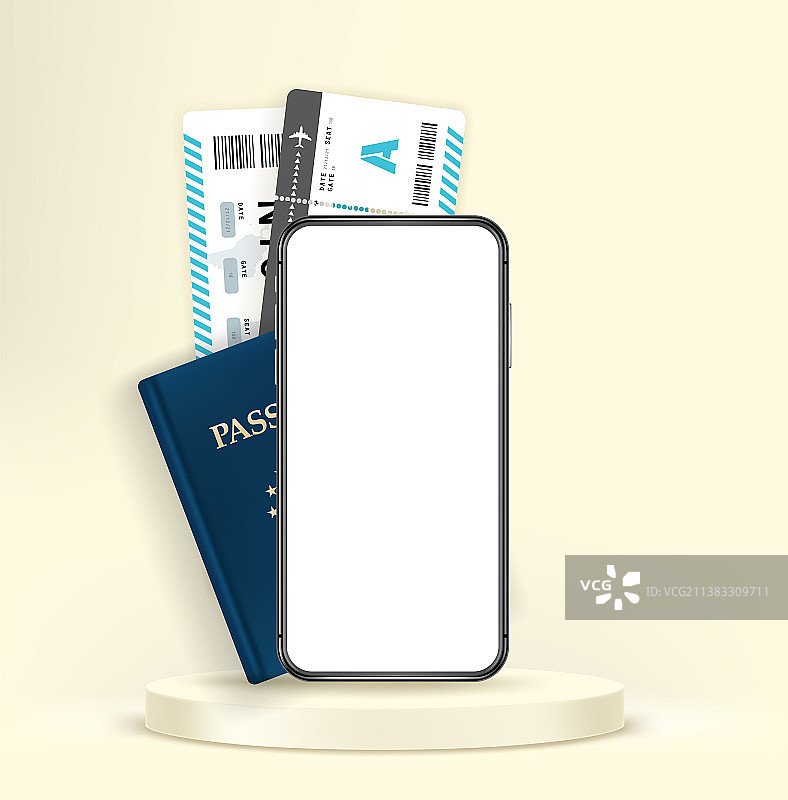 带有ID和票证的智能手机模型图片素材