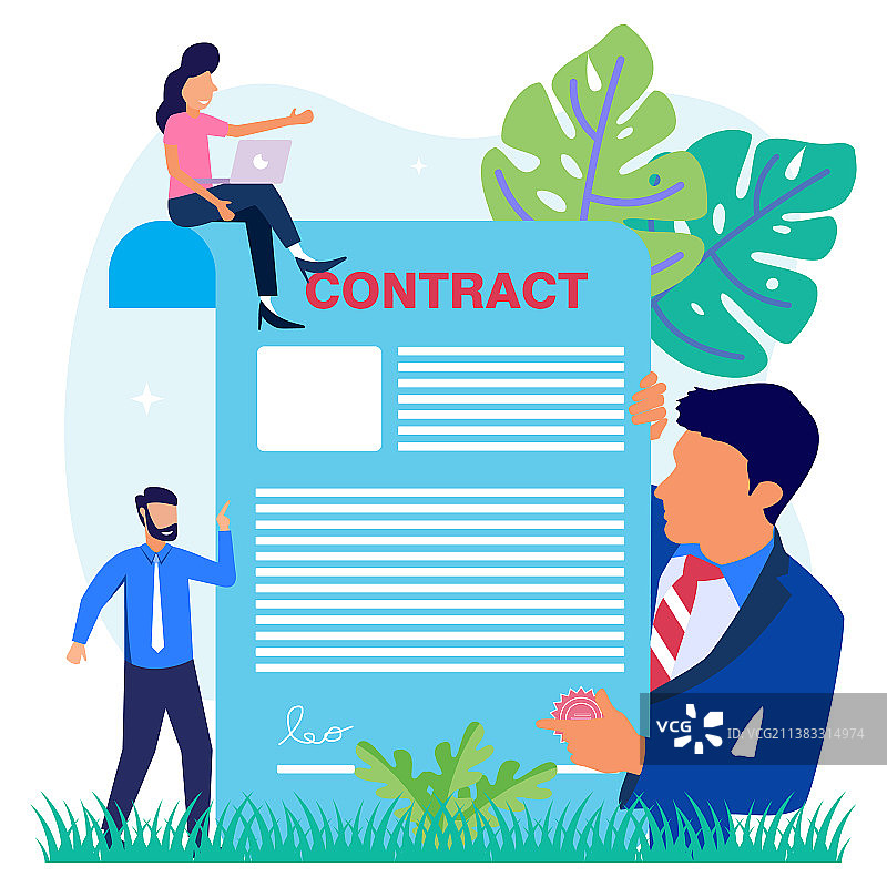 卡通人物商业合同图片素材