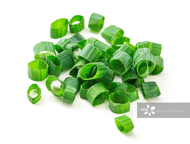 白色背景上的葱花微距特写图片素材