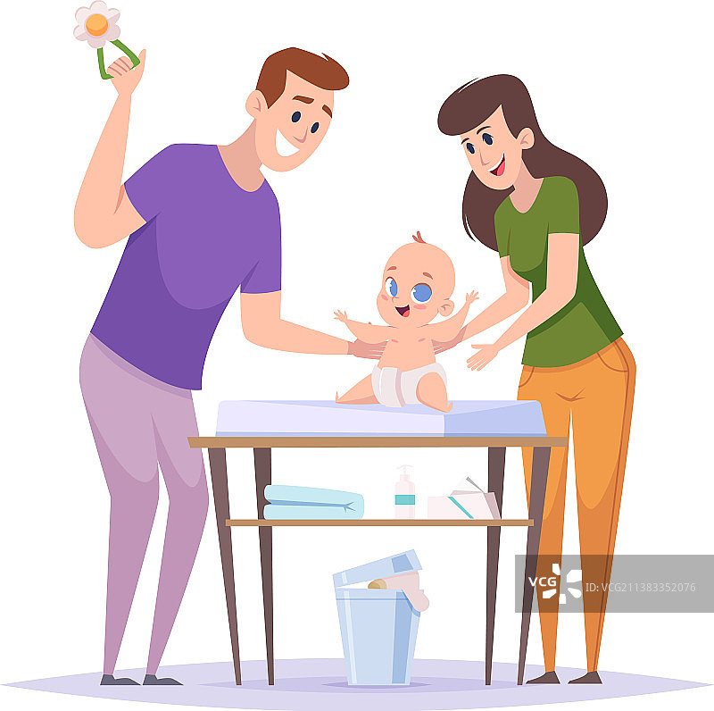 父母照顾新生儿图片素材