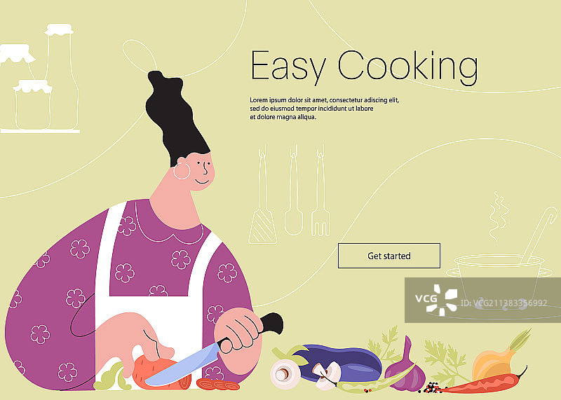 与女性一起轻松烹饪着陆页网页模板图片素材