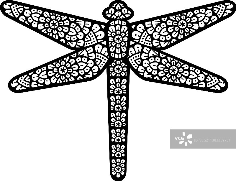 曼陀罗蜻蜓黑白图标图片素材