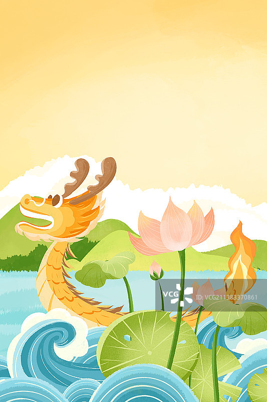 端午节龙舟扁平化风格插画图片素材