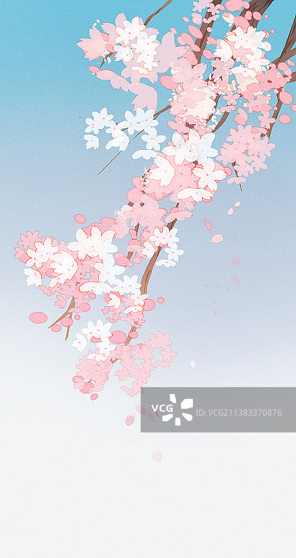 樱花飘落扁平风景插画图片素材