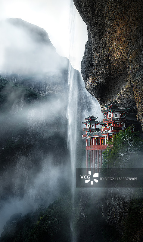 『仙山 · 飞瀑· 悬空寺』图片素材