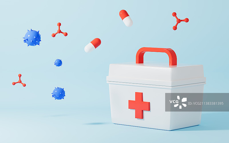 药箱与分子3D渲染图片素材
