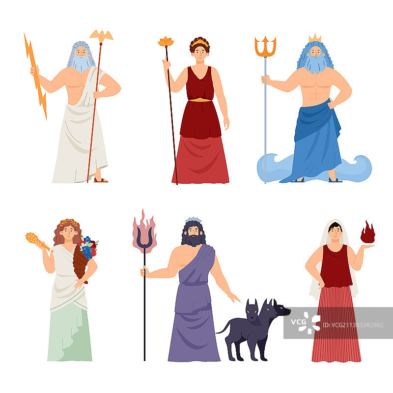 奥林匹克希腊古代神祇人物扁平化设计图片素材