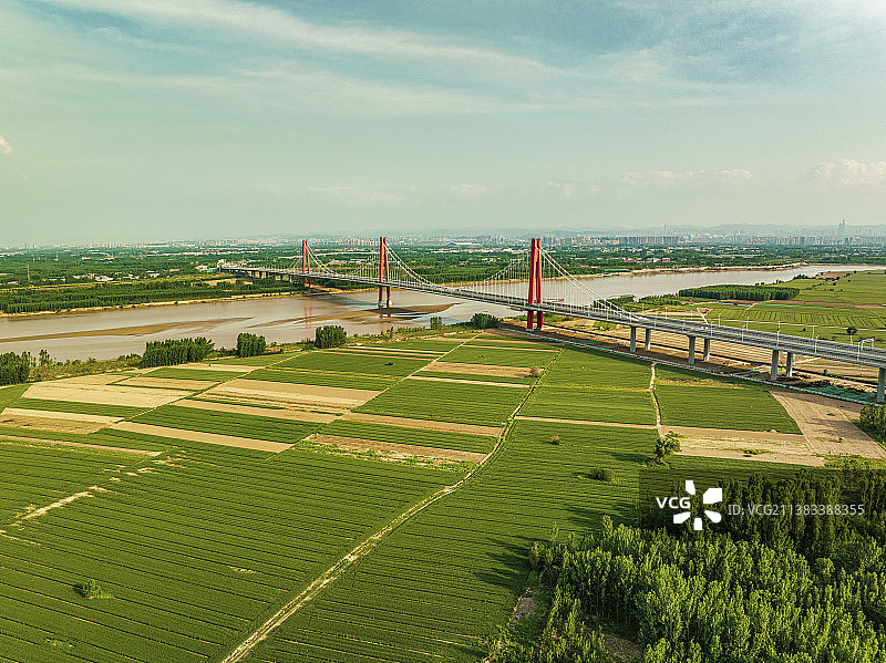 航拍济南黄河凤凰大桥晴天风光图片素材