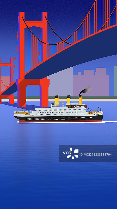 扁平风湖北武汉城市都市长江桥梁建筑水面大桥风景插画图片素材