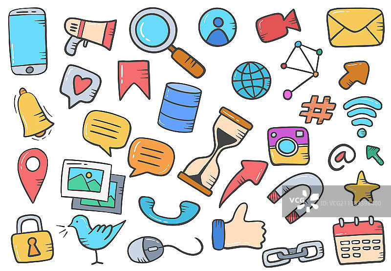 社交媒体技术概念涂鸦手绘图片素材