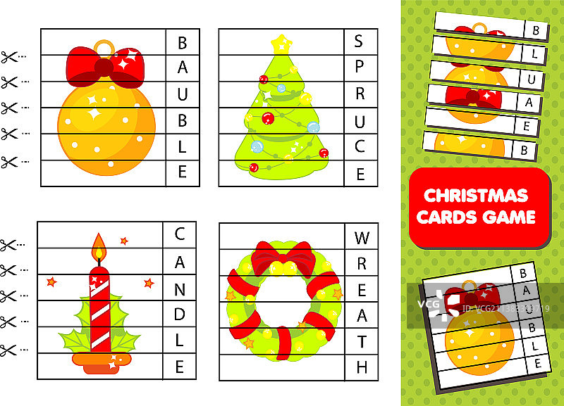 圣诞节闪卡词汇图片素材