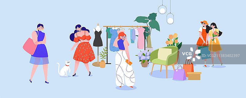女性朋友的购物聚会场景图片素材
