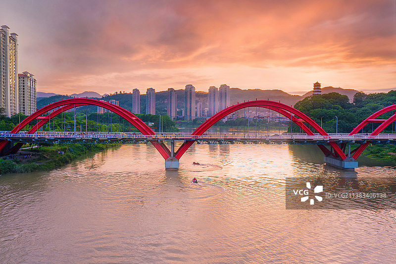 福建三明永安北大桥晚霞图片素材