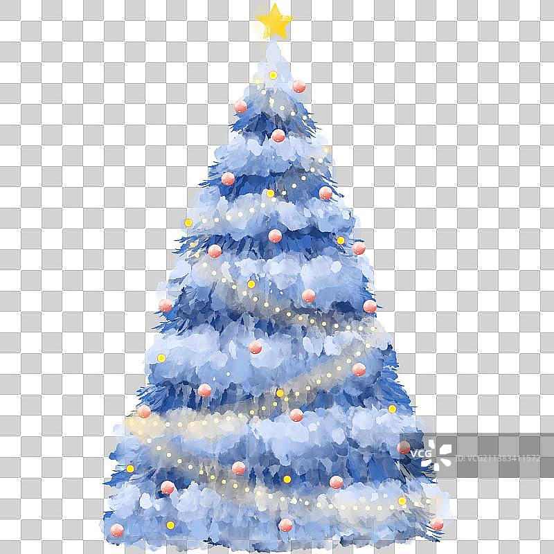 圣诞节水彩风格蓝色圣诞树图片素材