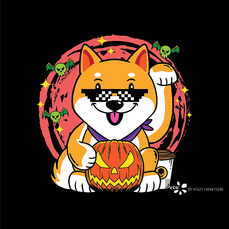 万圣节卡通南瓜狗复古素材图片素材