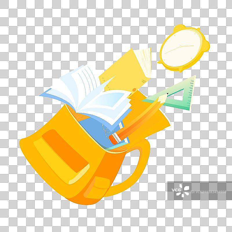 打开的书包和文具矢量插画元素图片素材