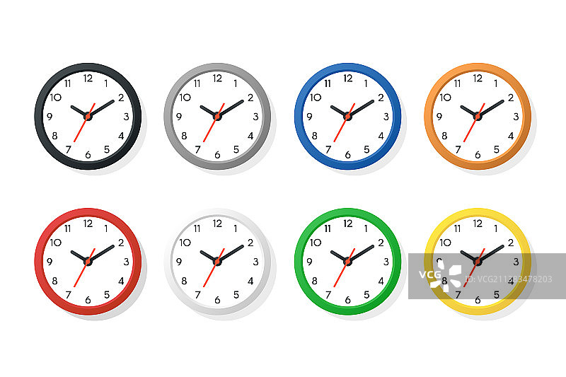 彩色扁平风墙壁挂钟图标合集图片素材