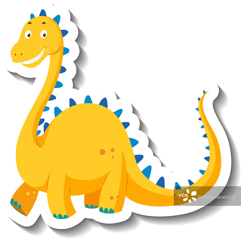 可爱的黄色恐龙卡通角色贴纸图片素材