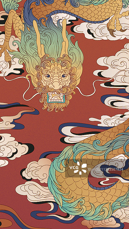 祥云龙纹插画彩色图片素材