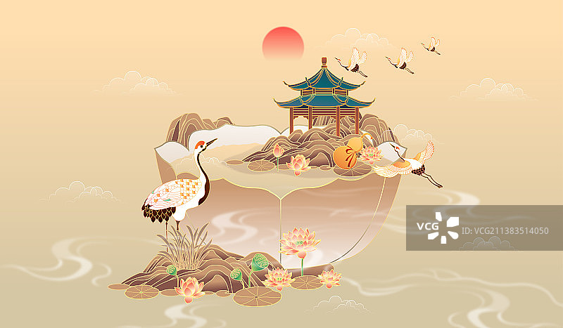 复古中国风茶碗里的微观山水图片素材