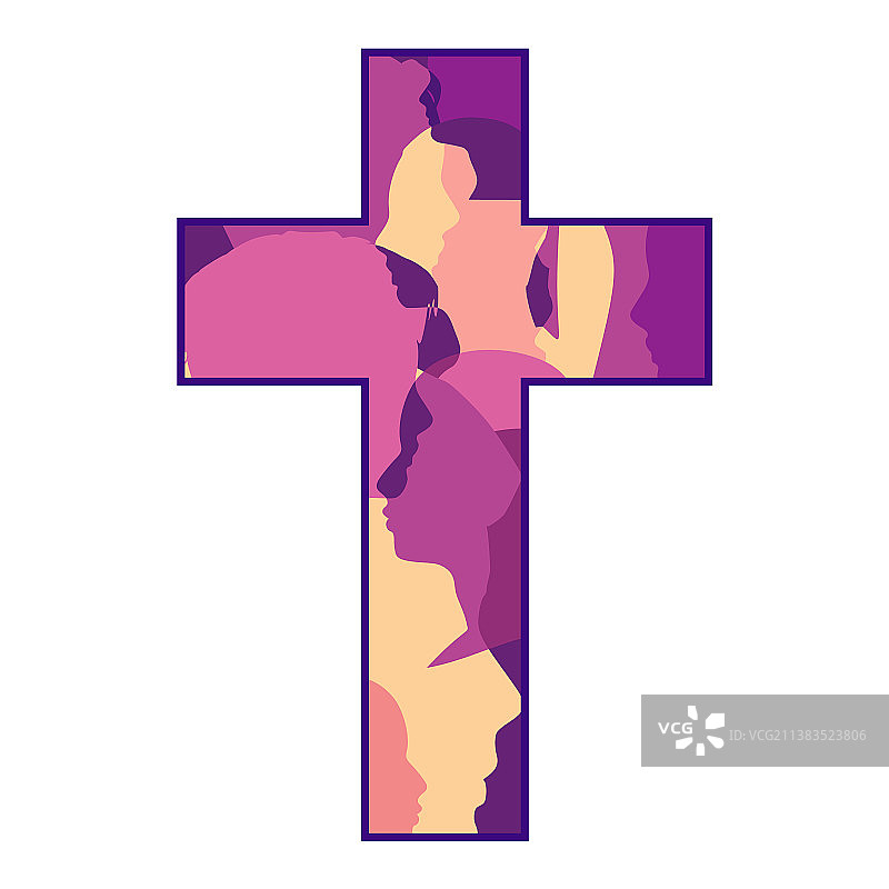 带人头轮廓叠加效果的十字架图片素材