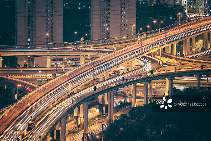 上海城市高架立交建筑夜景风光图片素材