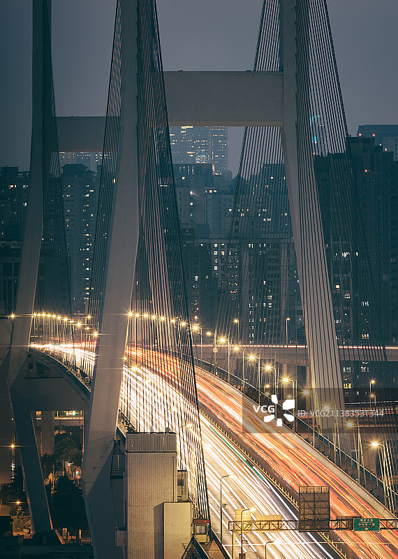 上海大浦大桥建筑夜景风光图片素材