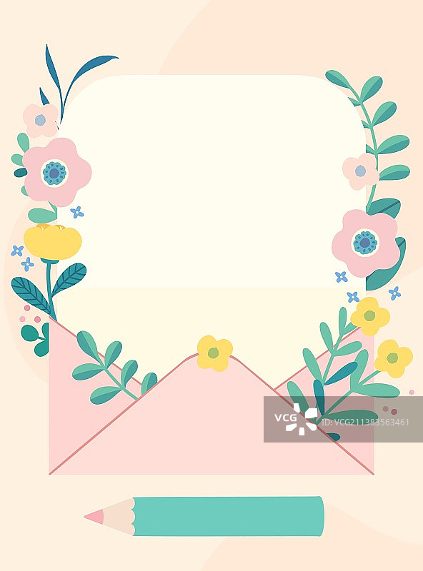 粉色清新植物花卉信封和信纸图片素材