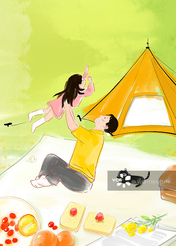 父亲节亲子露营插画图片素材