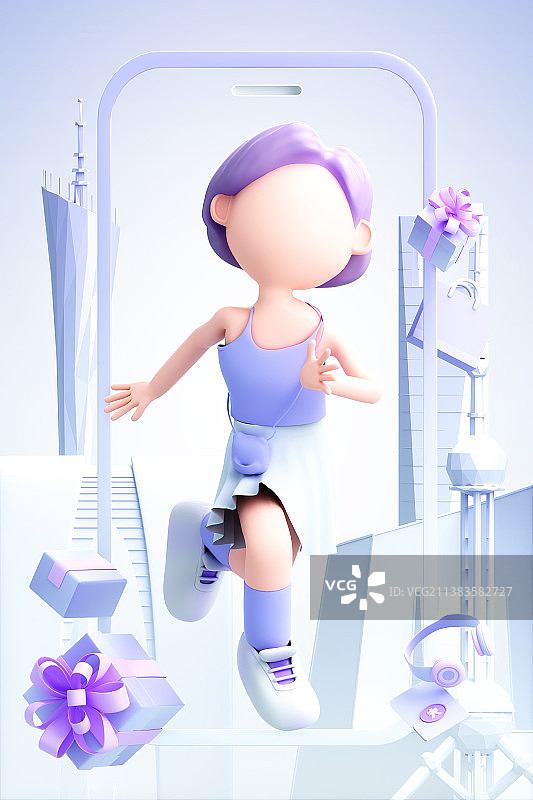 3D渲染的可爱女孩图片素材