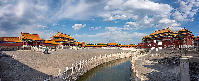 蓝天下故宫太和门和午门和内金水桥全景图片素材