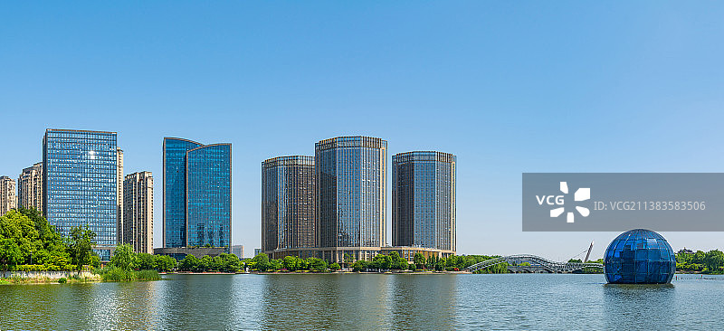 浙江绍兴 迪荡新城 城市建筑风光 梅龙湖公园 迪荡湖公园图片素材