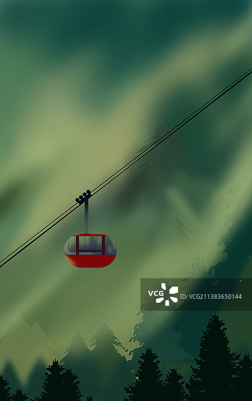 原始森林户外植物树木风景区缆车观光景点插画图片素材