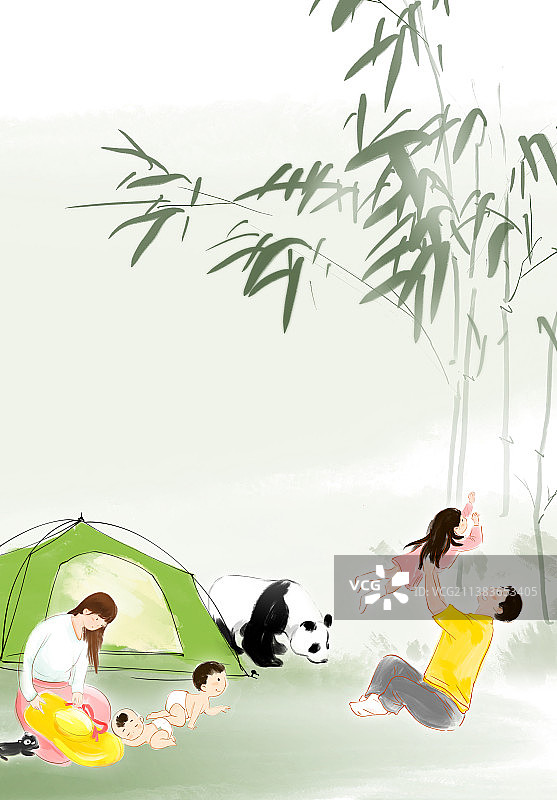 夏天四川大熊猫野生公园露营图片素材