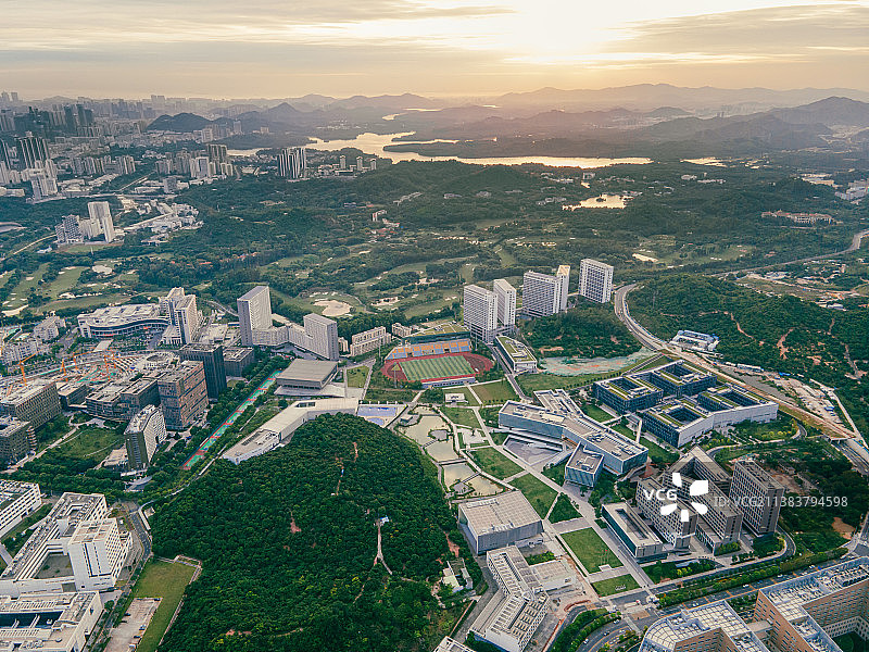 深圳西丽高校 大学城 高视角航拍图片素材