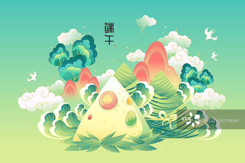 卡通端午节传统节日习俗夏季夏天食品美食餐饮糕点粽子送礼家庭团圆电商促销礼盒古风中国风国潮矢量插画图片素材