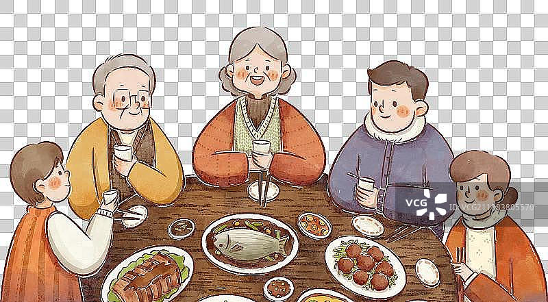 手绘水彩家庭团圆饭图片素材