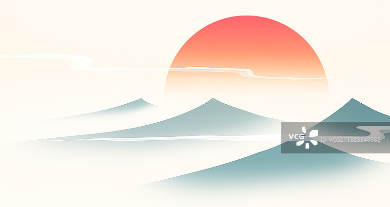 新中式风格山水风景插画壁纸图片素材