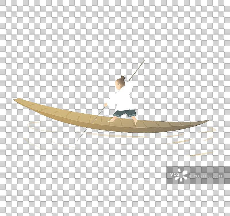 一叶小舟和撑船的渔民图片素材