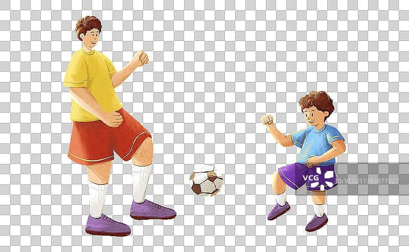 大人和小孩踢球插画图片素材