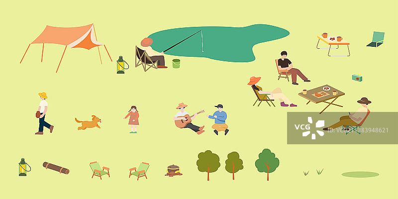 矢量户外人物露营活动元素图片素材
