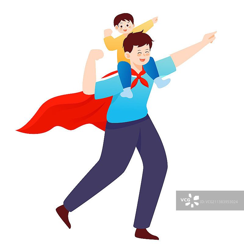 卡通儿童节父亲节亲子玩乐超人爸爸父爱插画图片素材
