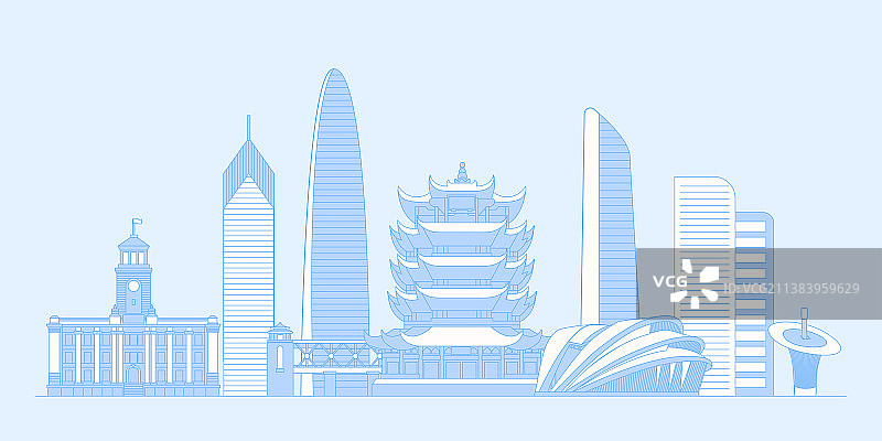 武汉城市天际线矢量插画图片素材