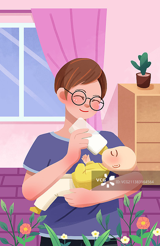 手绘父亲节父子亲子温馨婴儿插画图片素材