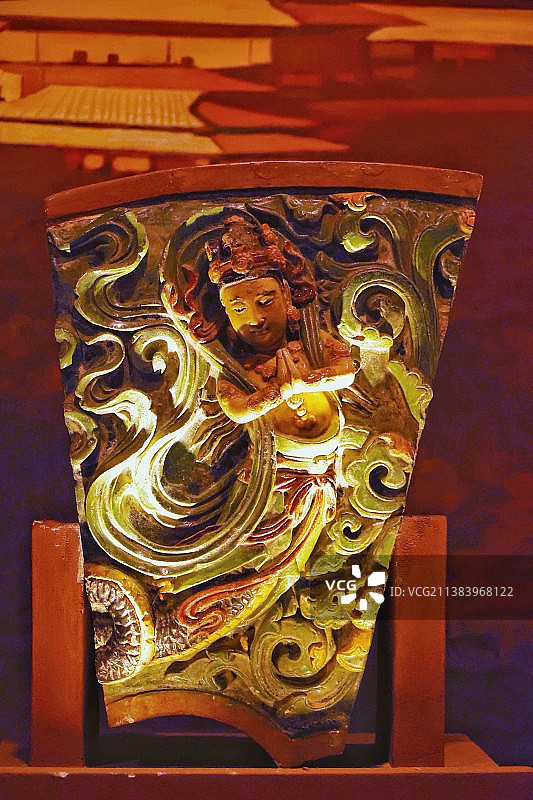 明代彩釉飞天纹琉璃砖图片素材