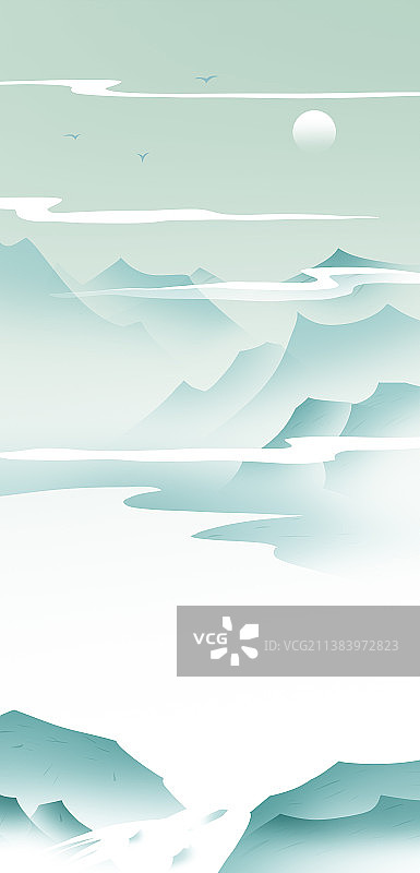 新中式风格山水风景插画图片素材