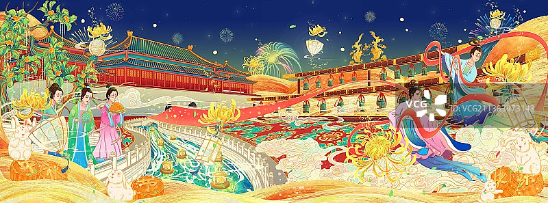 中秋节庆典国风插画图片素材