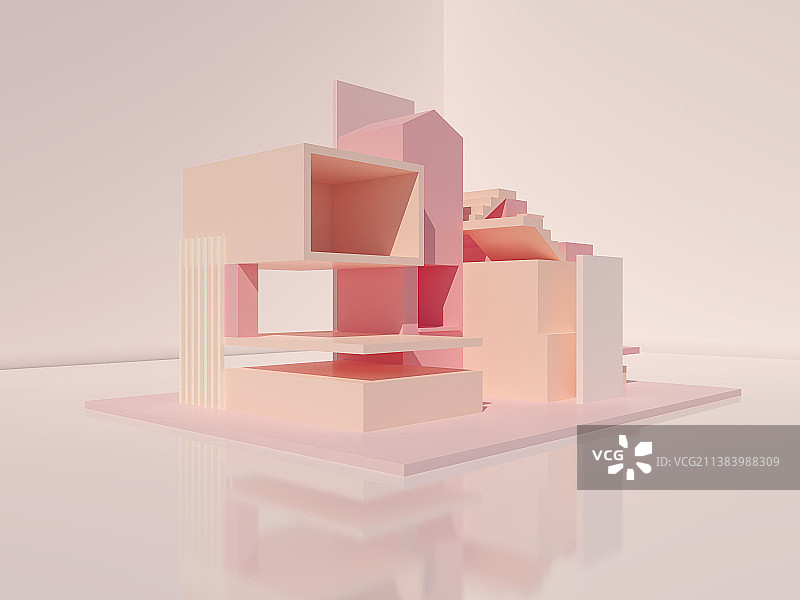 三维渲染几何体组合建筑空间图片素材