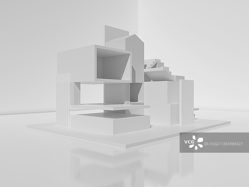 三维渲染几何体组合建筑空间图片素材